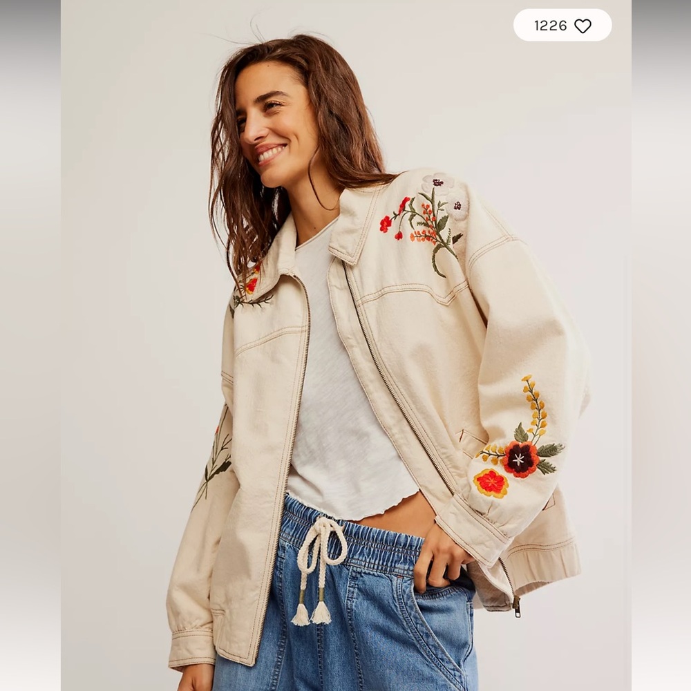 We The Free Floral Embroidered Cream Jacket
